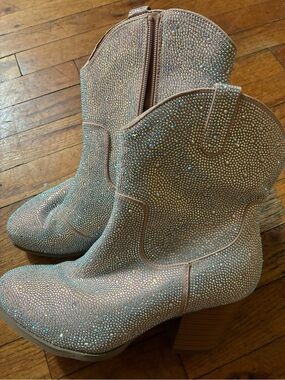 Crystal Embellished Pink Western Booties for Women